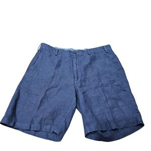 Orvis Linen Shorts Mens 36 Blue Excellent 100% Linen Flat Front 9in Inseam